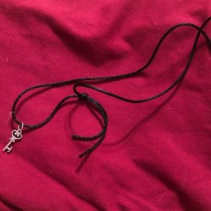 Key charm delicate black rope necklace